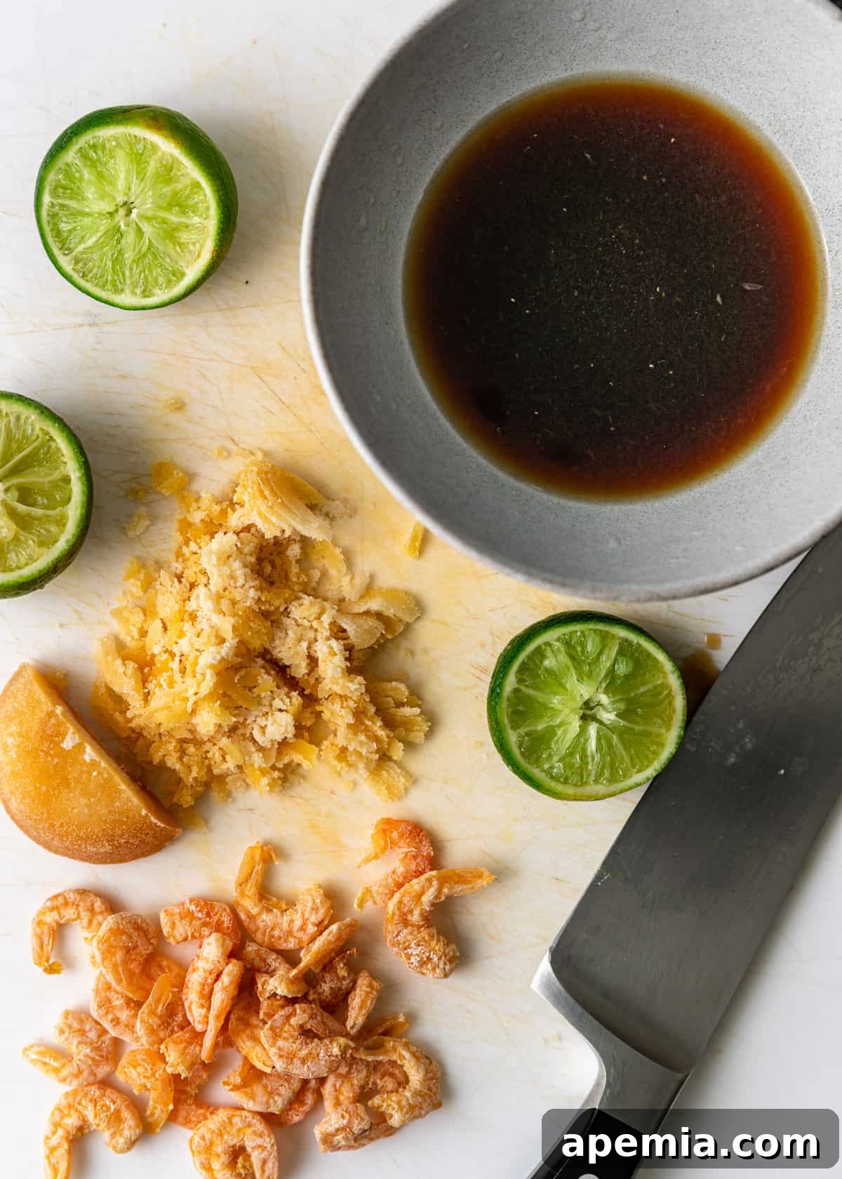 overhead: preparing the peanut and dried shrimp sauce