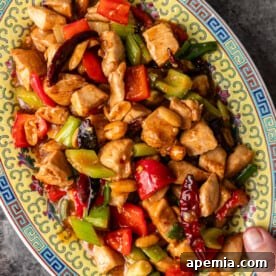 A vibrant, delicious plate of Kung Pao Chicken.