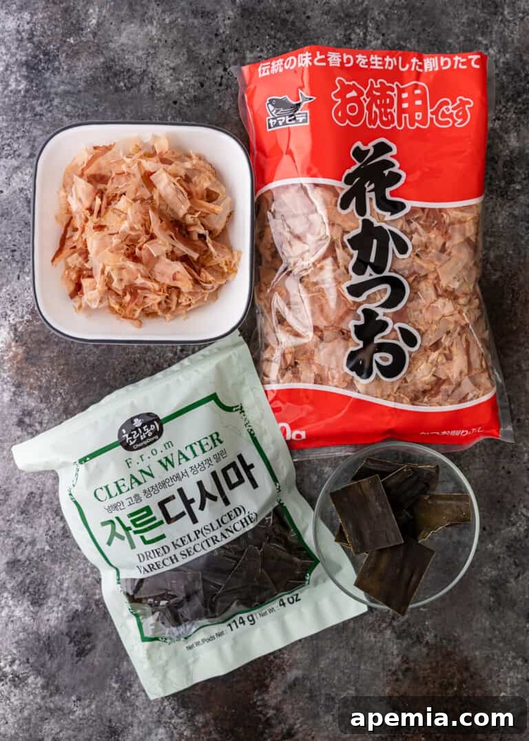 overhead: katsuobushi and dried kelp for furikake