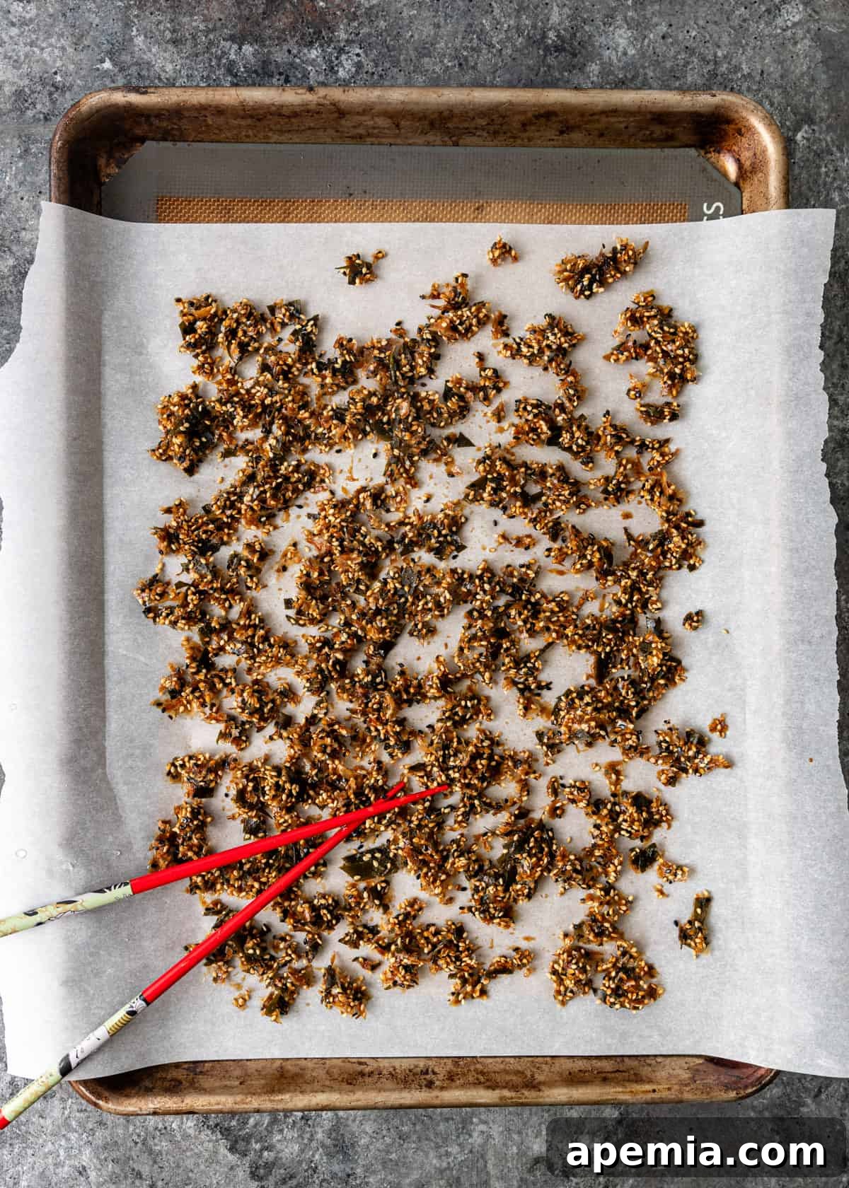 overhead: furikake on a baking sheet