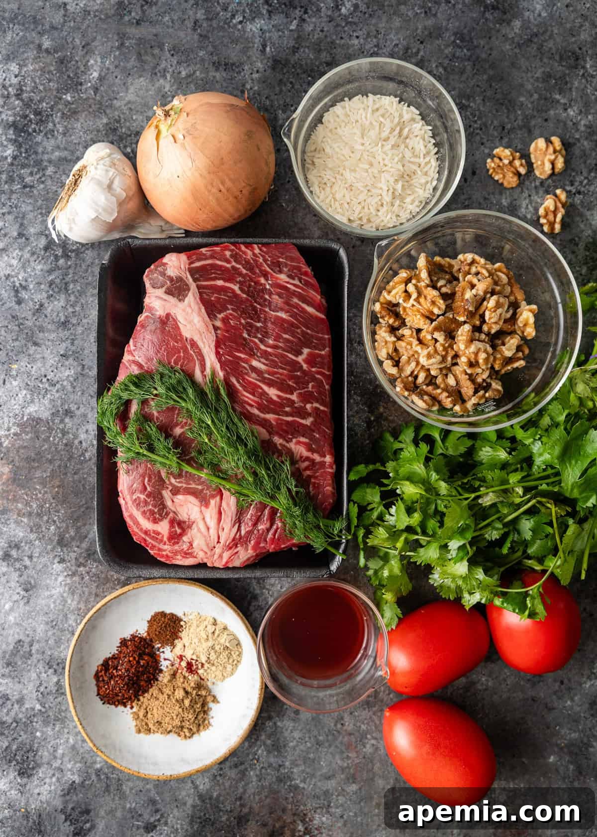 overhead: ingredients to make the kharcho recipe