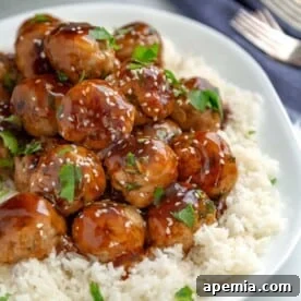 Delicious Turkey Teriyaki Meatballs served over rice