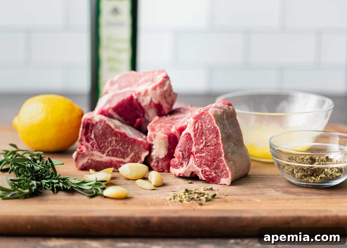 side view: ingredients needed for lamb loin chops, neatly arranged