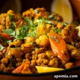 A beautifully plated Cauliflower Carrot Vegetable Tagine.