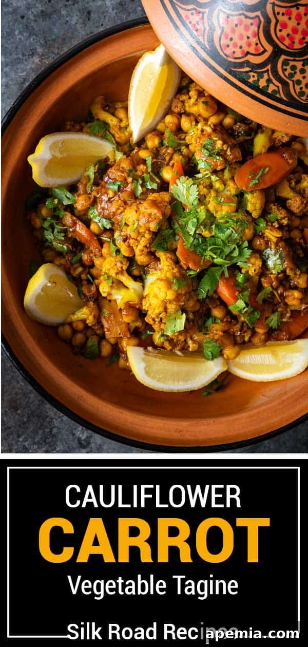 Moroccan Cauliflower and Carrot Tagine 10 The titled image: a vibrant and appealing cauliflower carrot vegetable tagine, presented as a final dish.