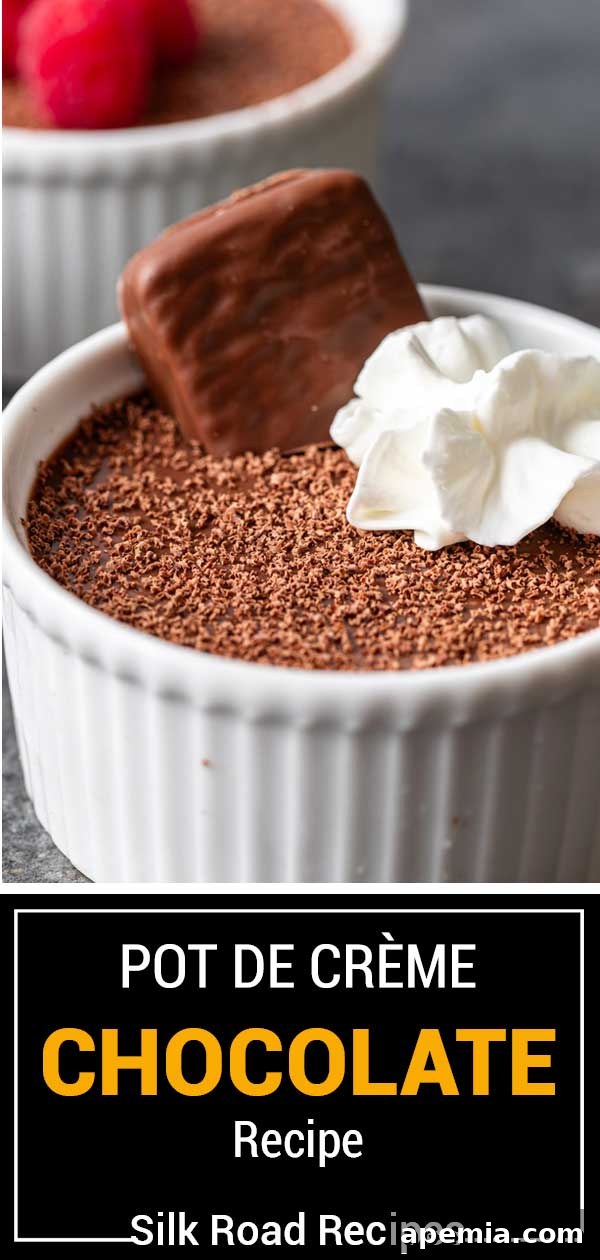 Decadent Chocolate Pots de Crème 11 Exquisitely rich dark chocolate pots de creme, beautifully presented with a generous swirl of fresh whipped cream and chocolate shavings on top.
