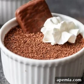 Delicious Classic Dark Chocolate Pots de Crème with a smooth, creamy texture, served in elegant ramekins.
