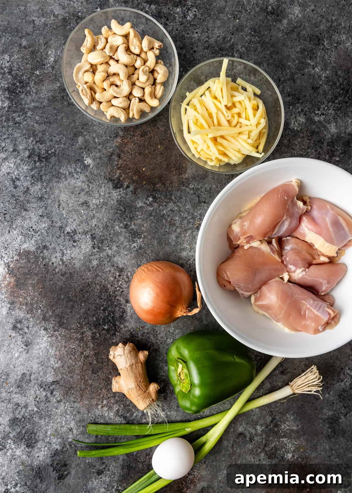 Delicious Cashew Chicken Stir-Fry 4 Overhead view of all ingredients prepped for Cashew Chicken recipe