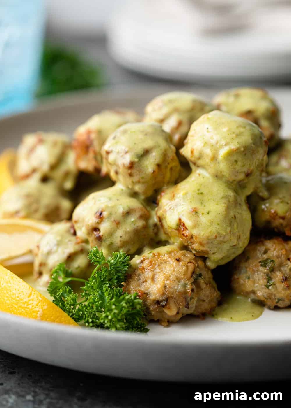 chicken parm meatballs with pesto alfredo sauce