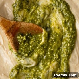 close up of Pesto Alfredo Sauce