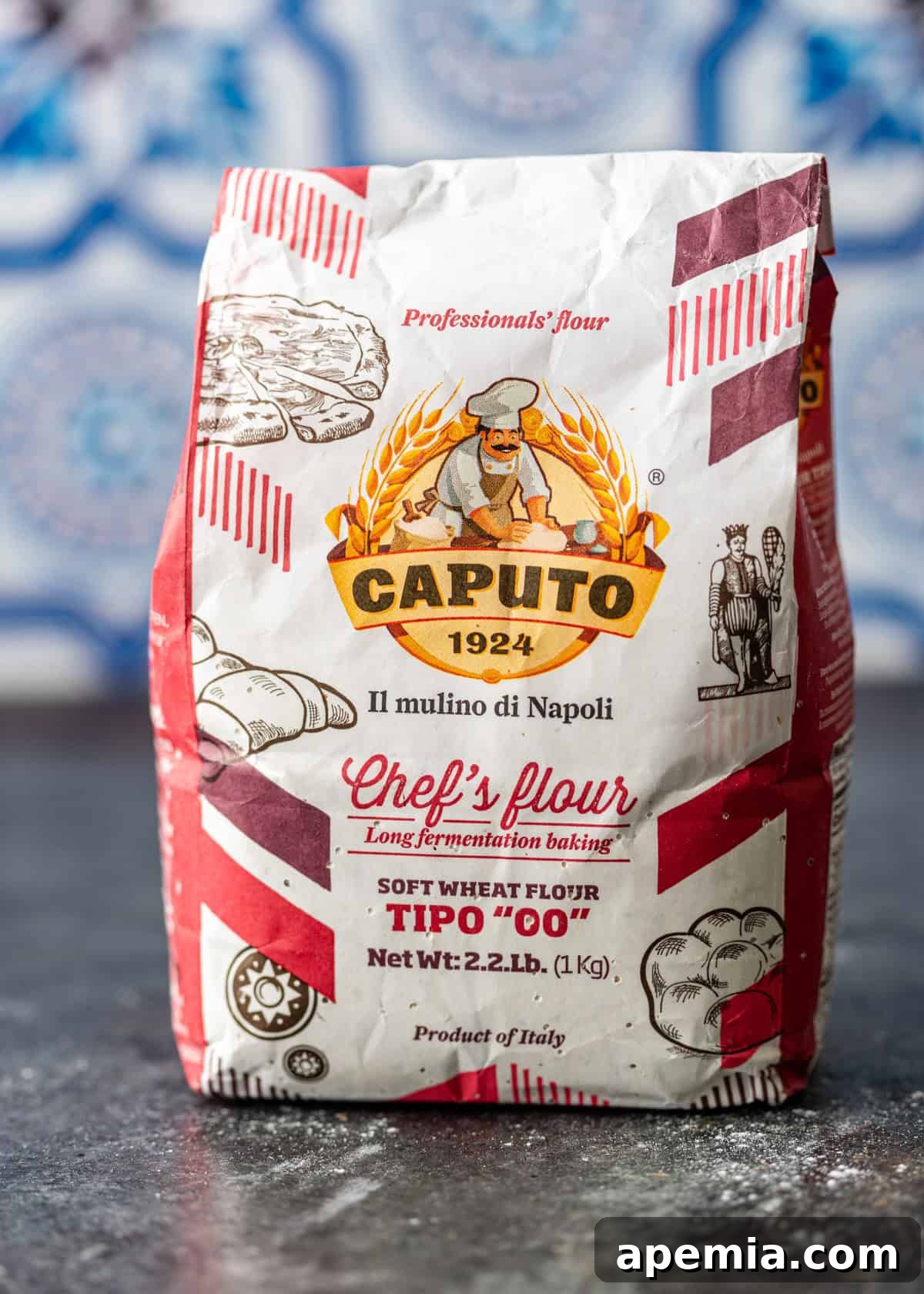 A bag of '00' flour, essential for achieving the perfect dough consistency for Turkish dumplings.