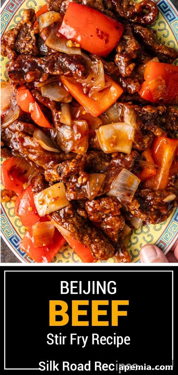 Sweet & Tangy Beijing Beef 10 Large titled image showcasing the completed Beijing Beef Stir Fry recipe
