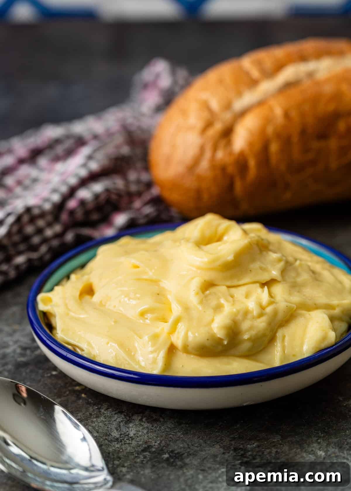 side view: Vietnamese mayonnaise butter in a small dish