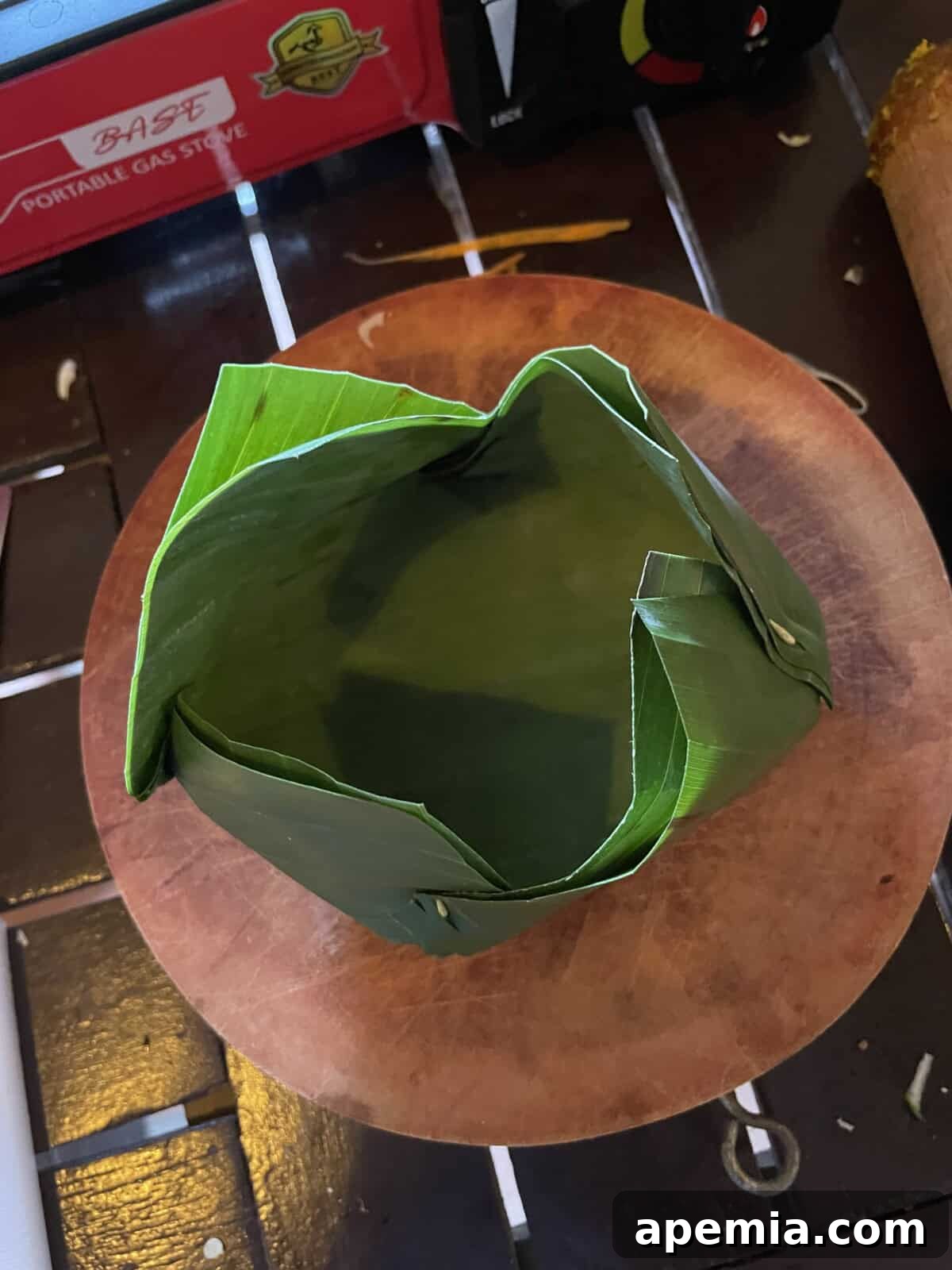 overhead process shot: finished banana bowl in my cooking class