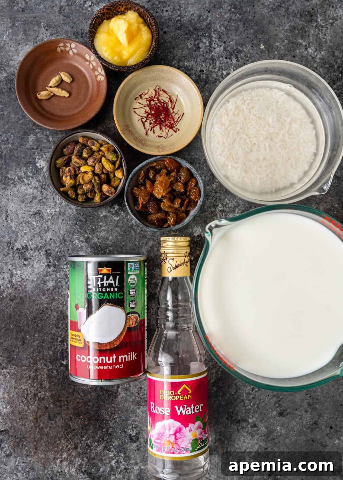Indian Kheer Sweet Perfection 4 overhead: ingredients needed for my kheer recipe