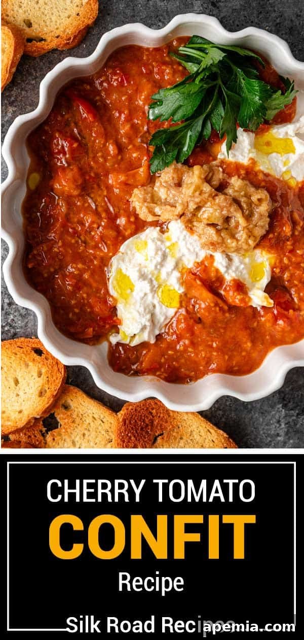 Titled image showing another presentation of the cherry tomato confit recipe, possibly in a serving bowl.