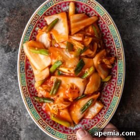 A beautifully plated serving of Hot and Sour Cabbage Stir Fry, garnished with fresh herbs.