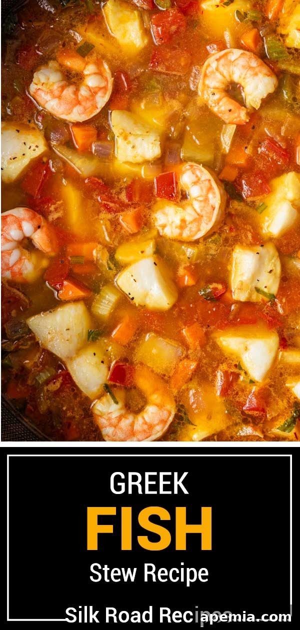Hearty Greek Fish Stew 16 Titled image displaying 'Authentic Greek Fish Stew Recipe' with a delicious bowl of stew.