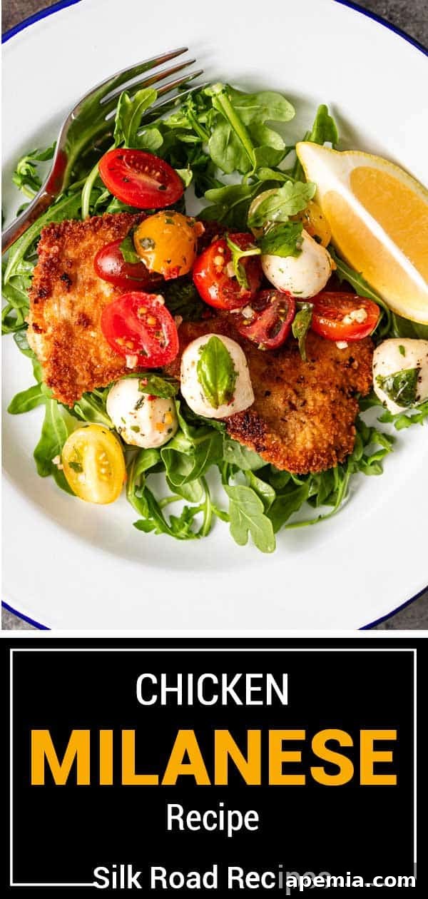 A captivating image titled 'Chicken Milanese Recipe', showcasing the golden cutlets.