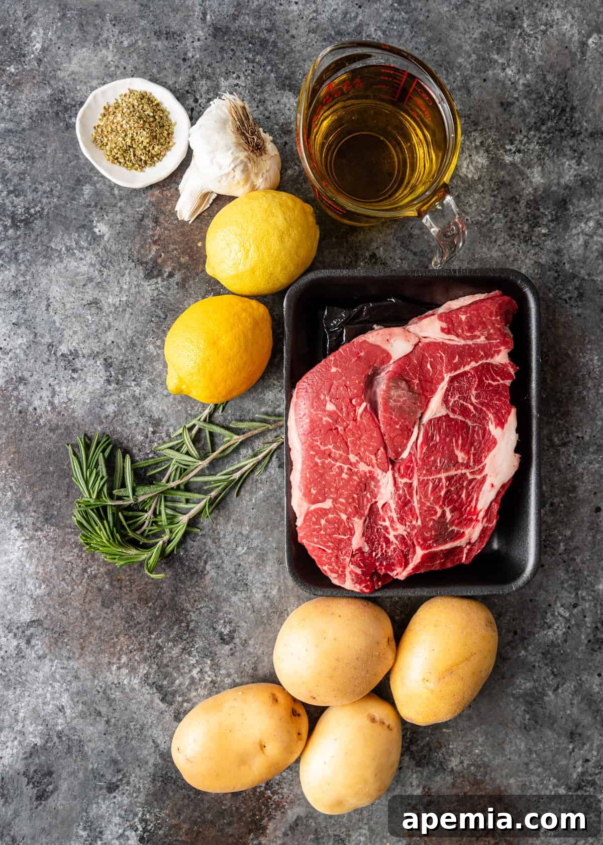 overhead: ingredients needed to make my pot roast recipe