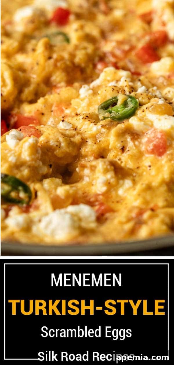 Menemen Classic Turkish Breakfast Scramble 10 Large titled image of Menemen: Turkish-Style Scrambled Eggs with a tagline.