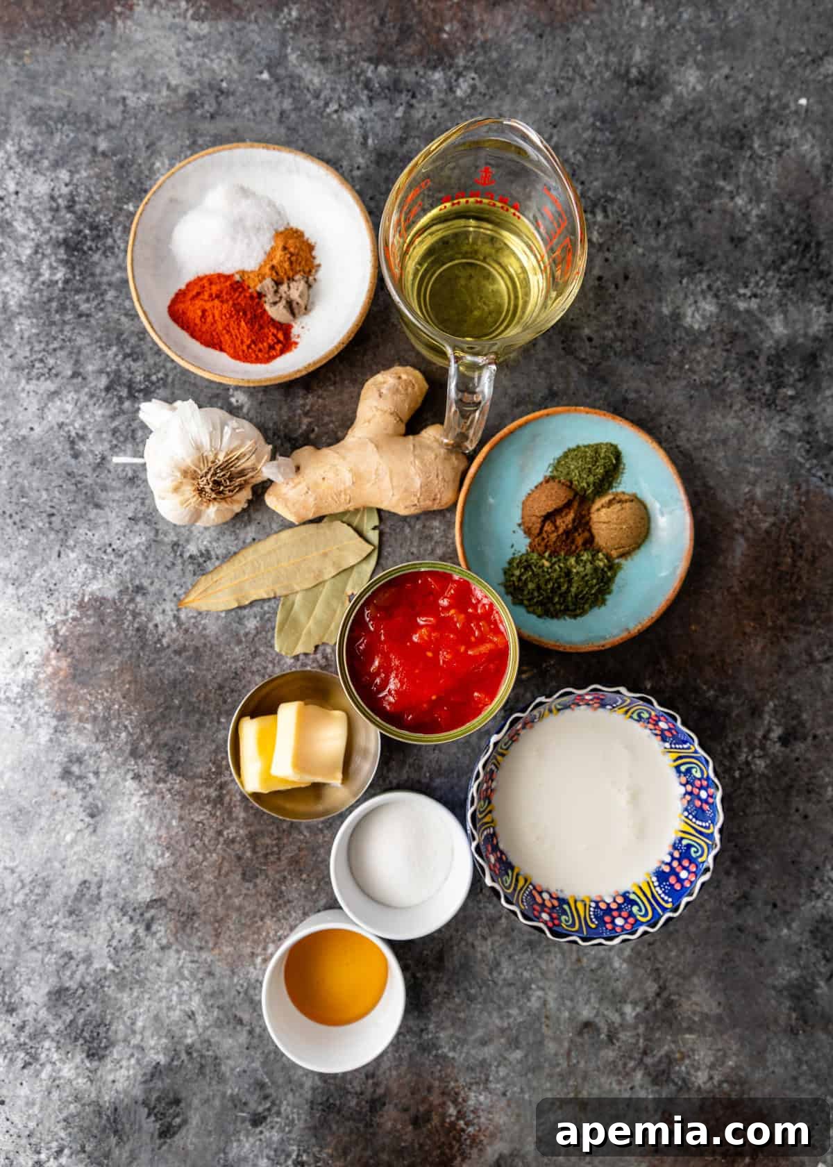 More fresh ingredients for the ruby chicken curry, neatly arranged and ready for preparation.