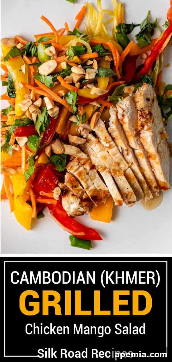 Large titled image of Cambodian (Khmer) Grilled Chicken Mango Salad, prepared and ready