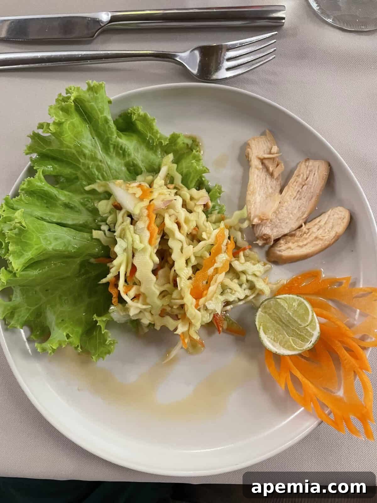 A beautifully presented Cambodian (Khmer) Grilled Chicken Mango Salad served in Siem Reap