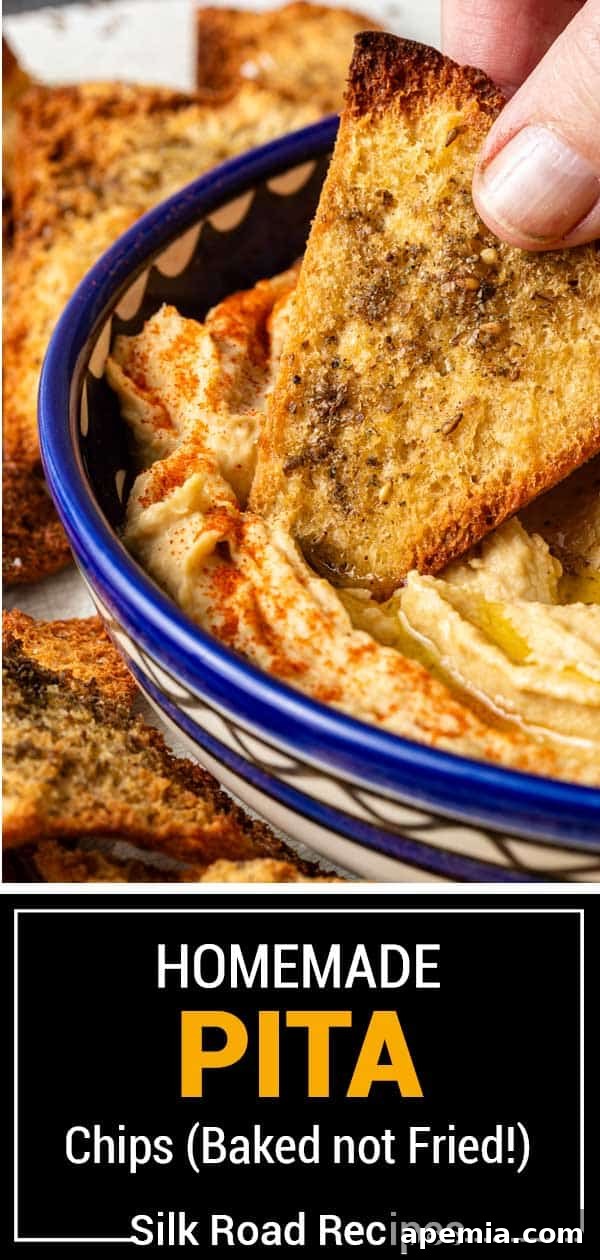 titled image (and shown): homemade pita chips (baked not fried!)