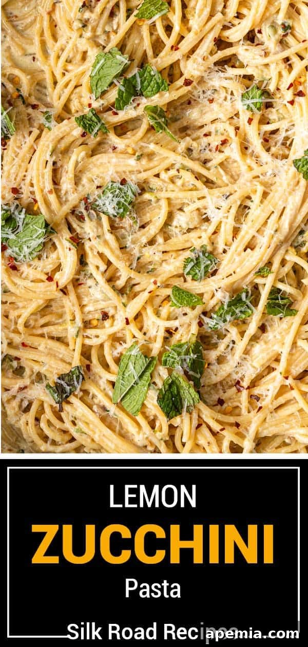 Large titled image: Lemon Zucchini Pasta, showcasing the final dish on a plate