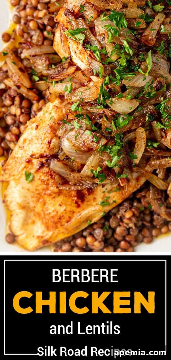 Ethiopian Berbere Chicken and Lentil Stew 7 Berbere chicken with caramelized onion on top, garnished with fresh parsley