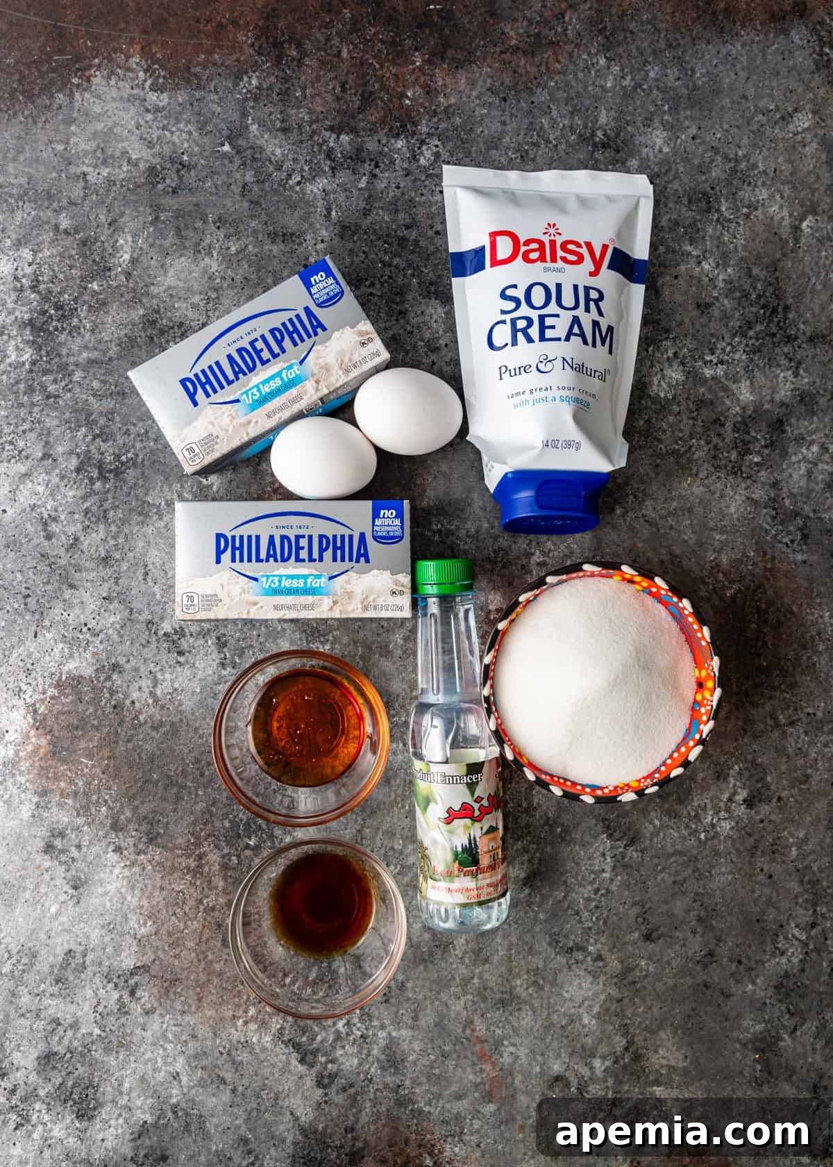 overhead: ingredients to make baklava cheesecake recipe