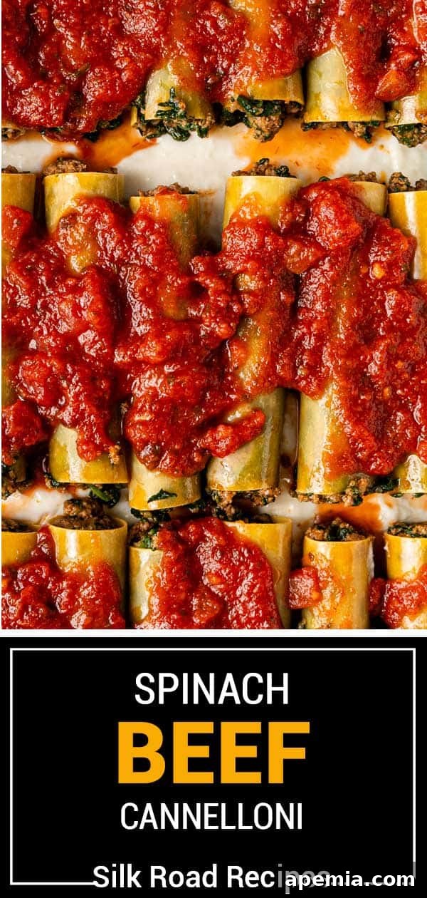 titled image (and shown) Spinach Beef Cannelloni