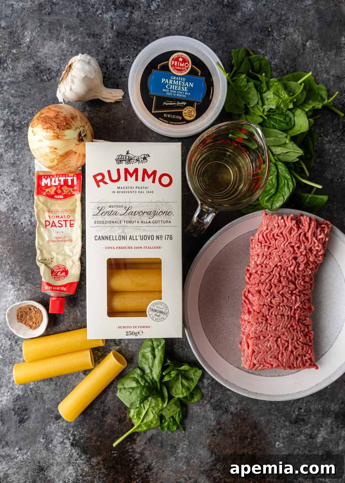 overhead: ingredients to make the cannelloni recipe