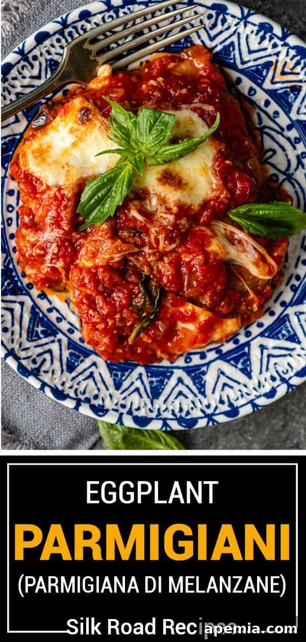 titled image (and shown) eggplant parmigiani (parmigiana di melanzane)