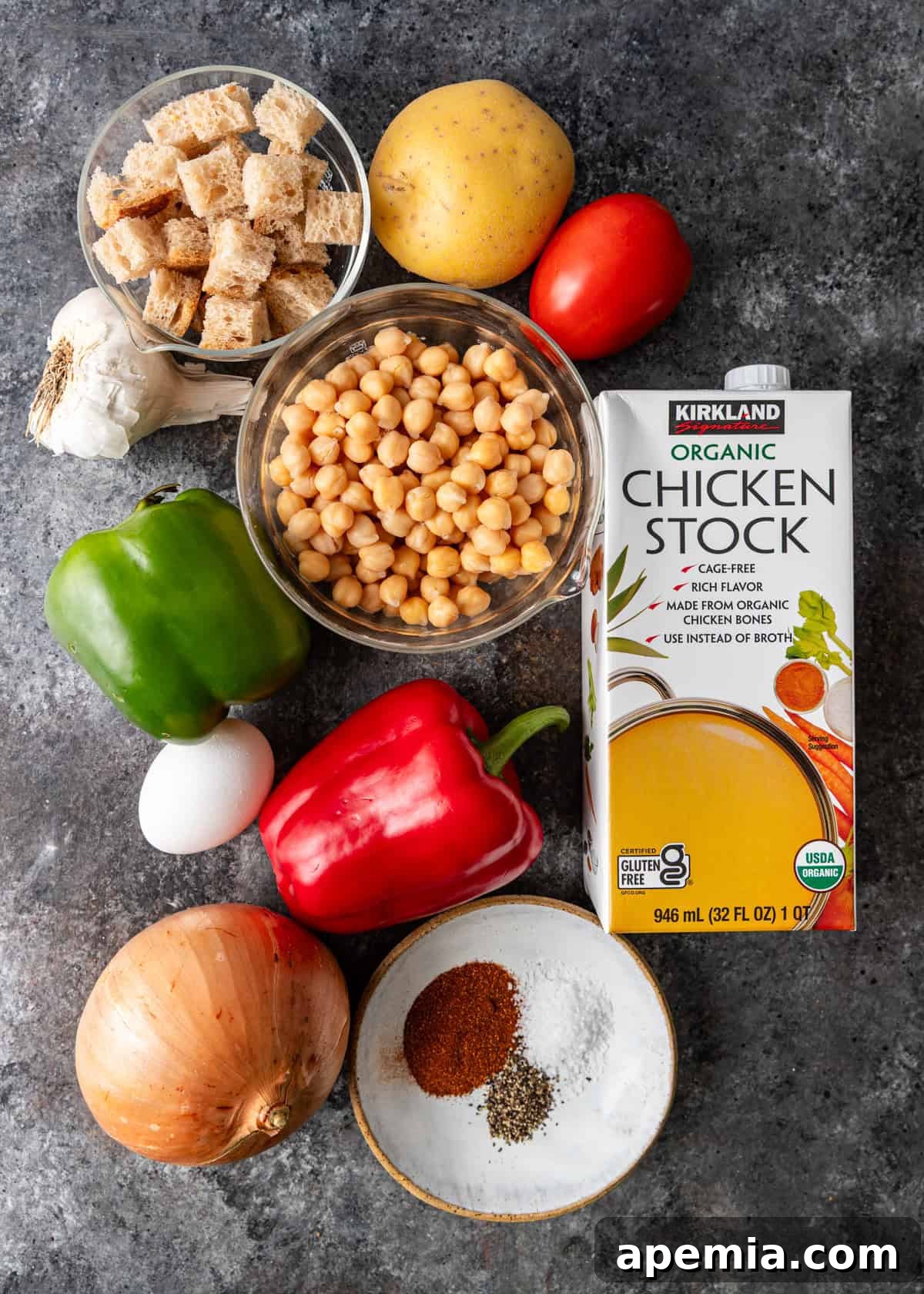 overhead: ingredients to make potaje de garbanzos