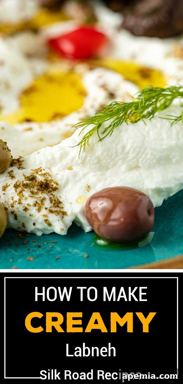 Homemade labneh recipe with various garnishes including olives and tomatoes