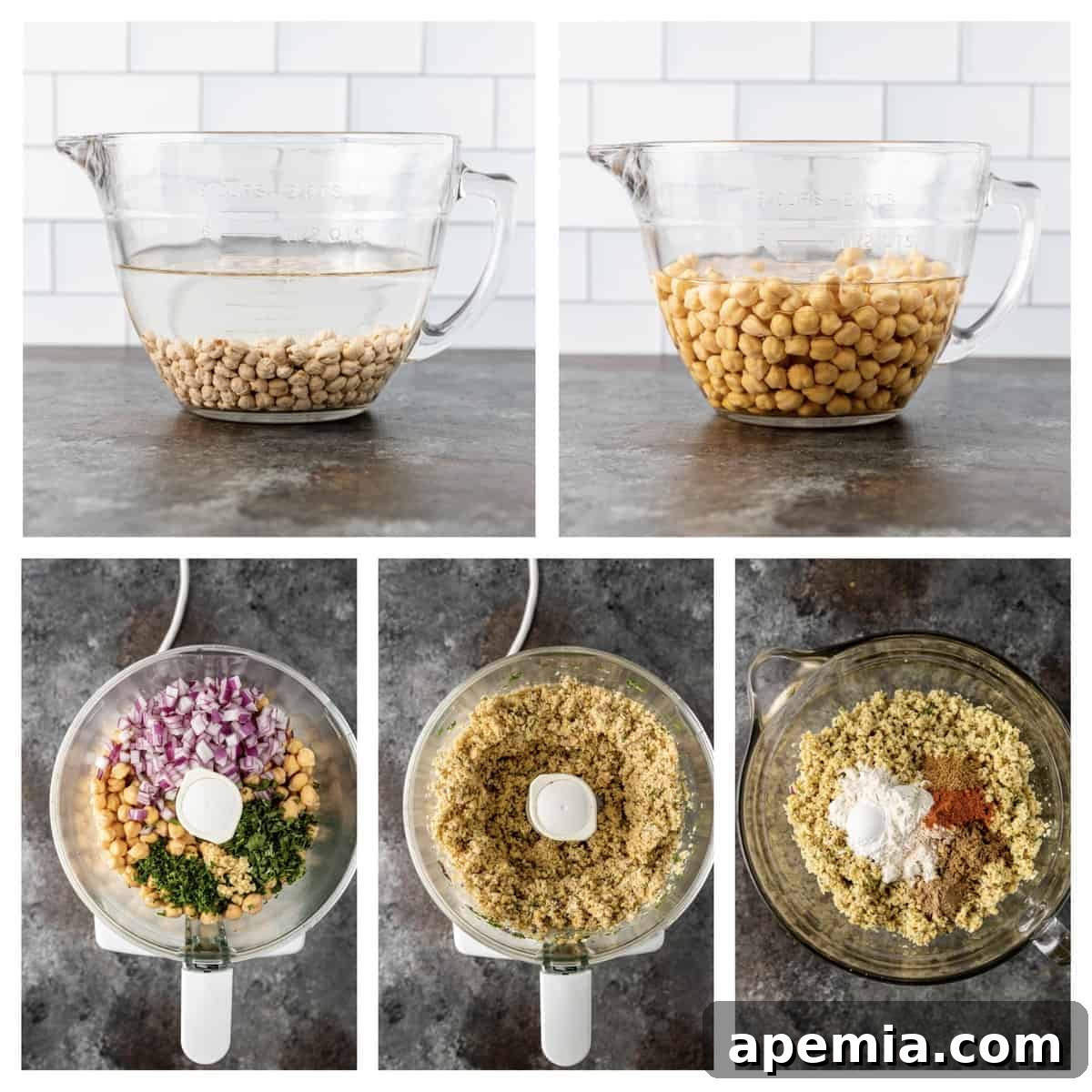 photo collage of step by step images show how to make falafel