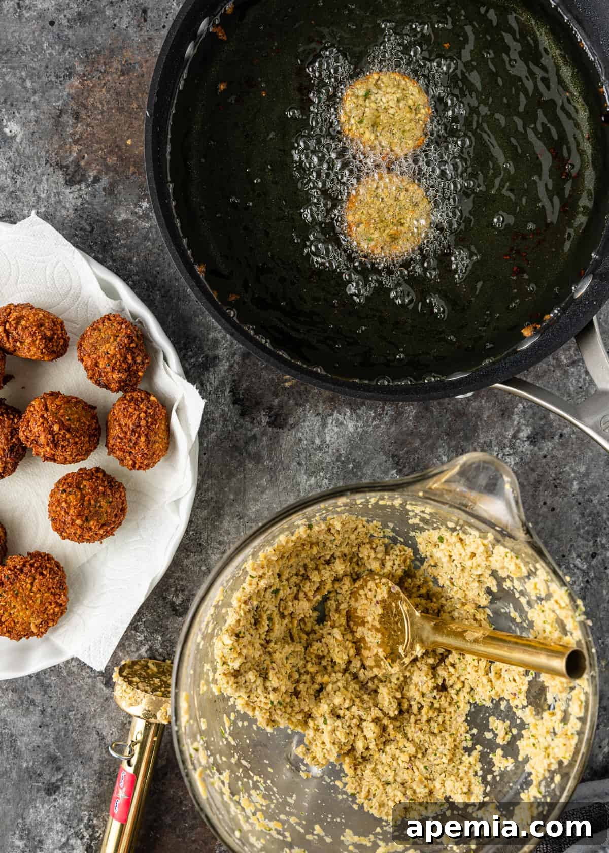frying falafel in a pan