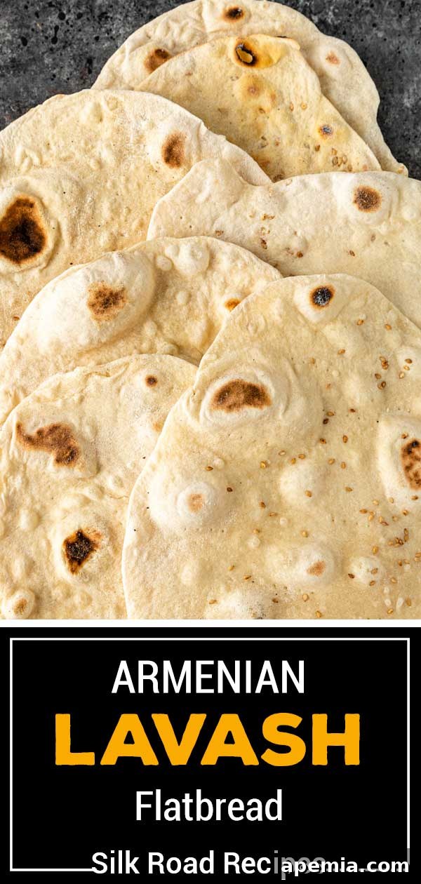 Beautifully textured Armenian lavash flatbread, garnished and ready to serve.