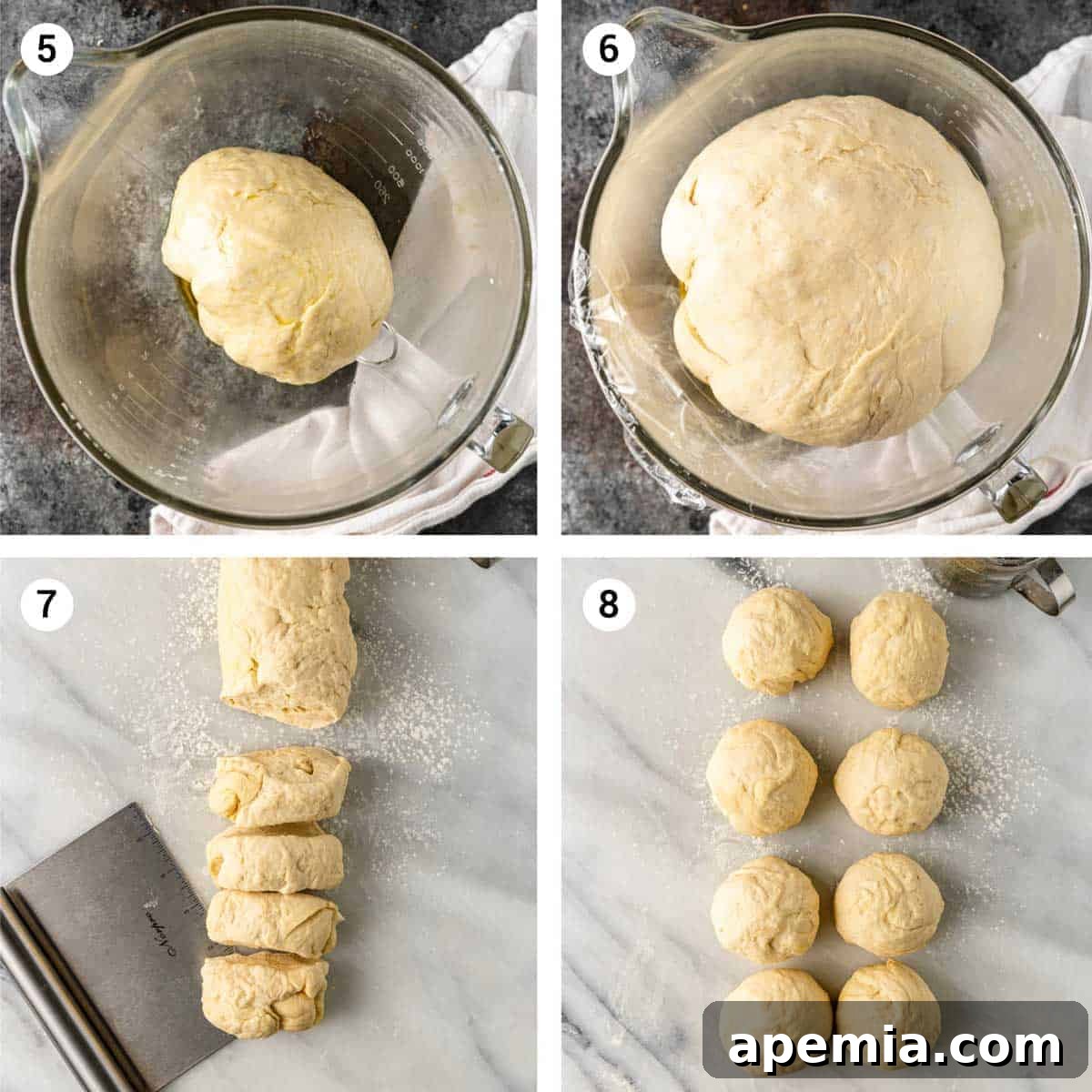 A four-photo collage showing dough being divided, shaped into balls, resting, and then being rolled out thinly for lavash.