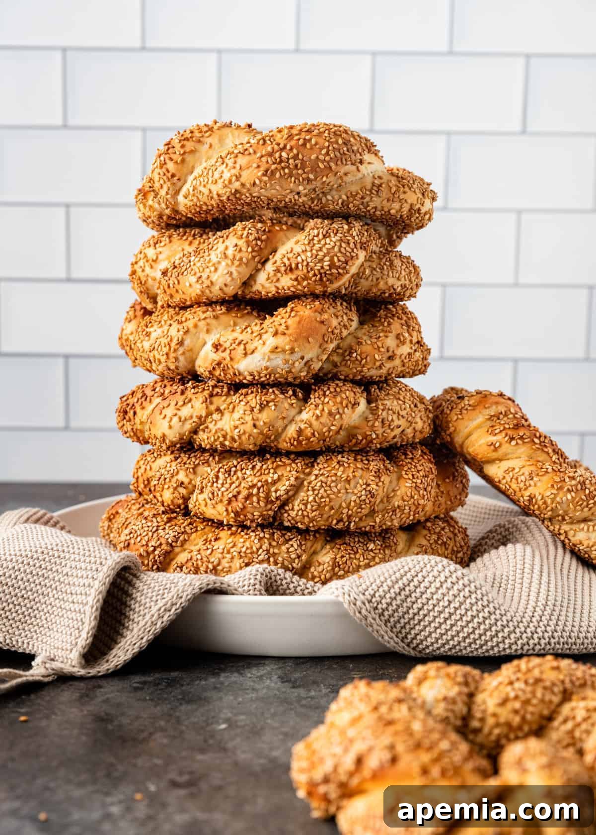 rings of simit stacked on a plate