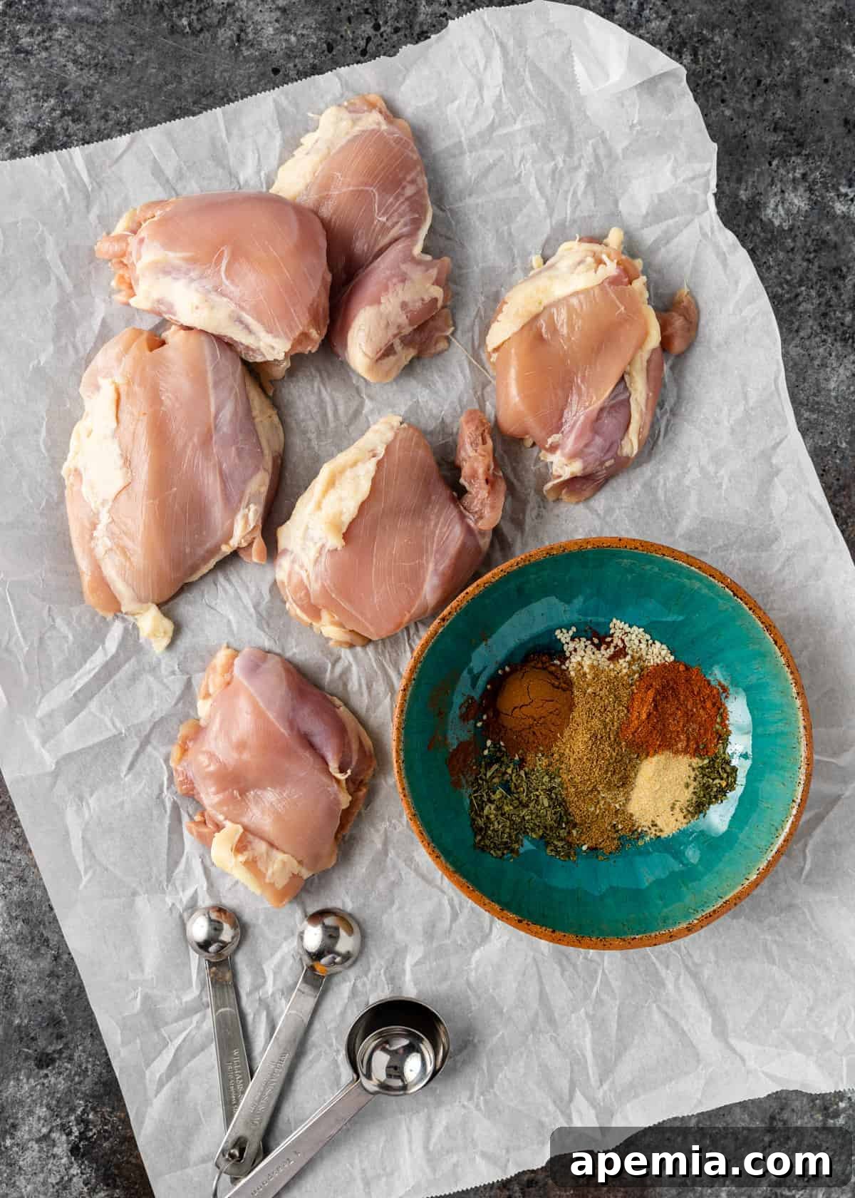 Overhead shot of all ingredients for this Moroccan smothered chicken recipe laid out