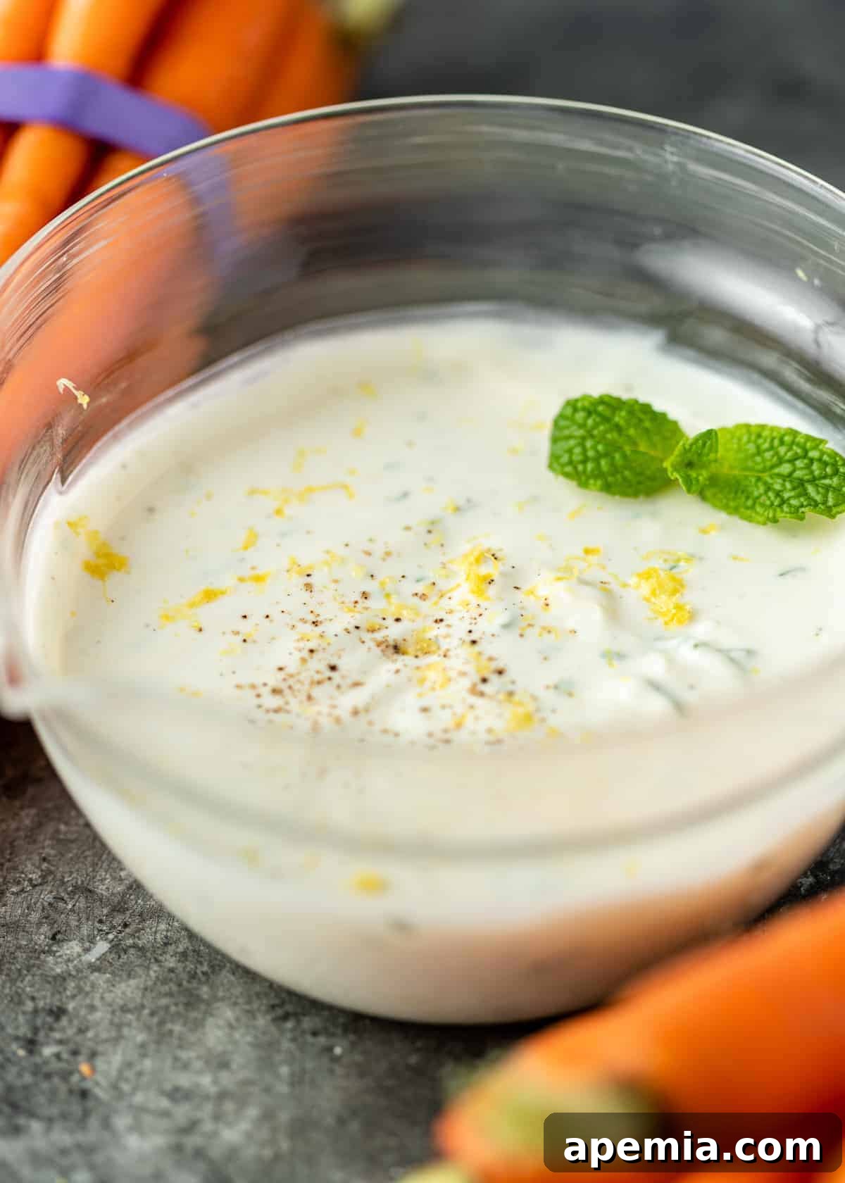 glass bowl with yogurt sauce