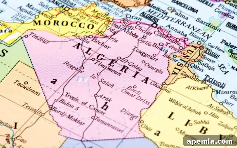 Map highlighting Morocco and Algeria, showing the North African region