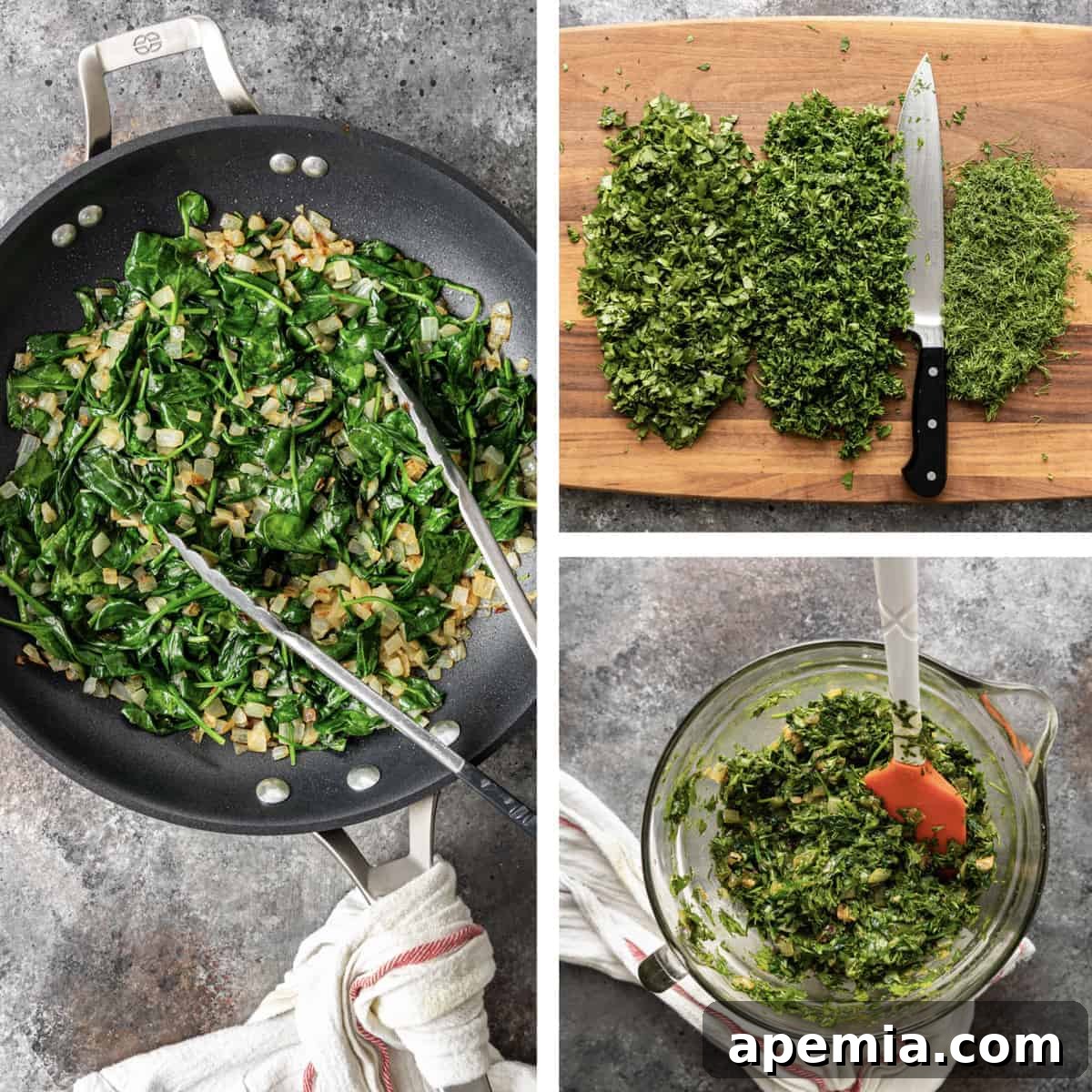 Step-by-step image collage showing the preparation process for Kookoo Sabzi, from sautéing vegetables to mixing ingredients.