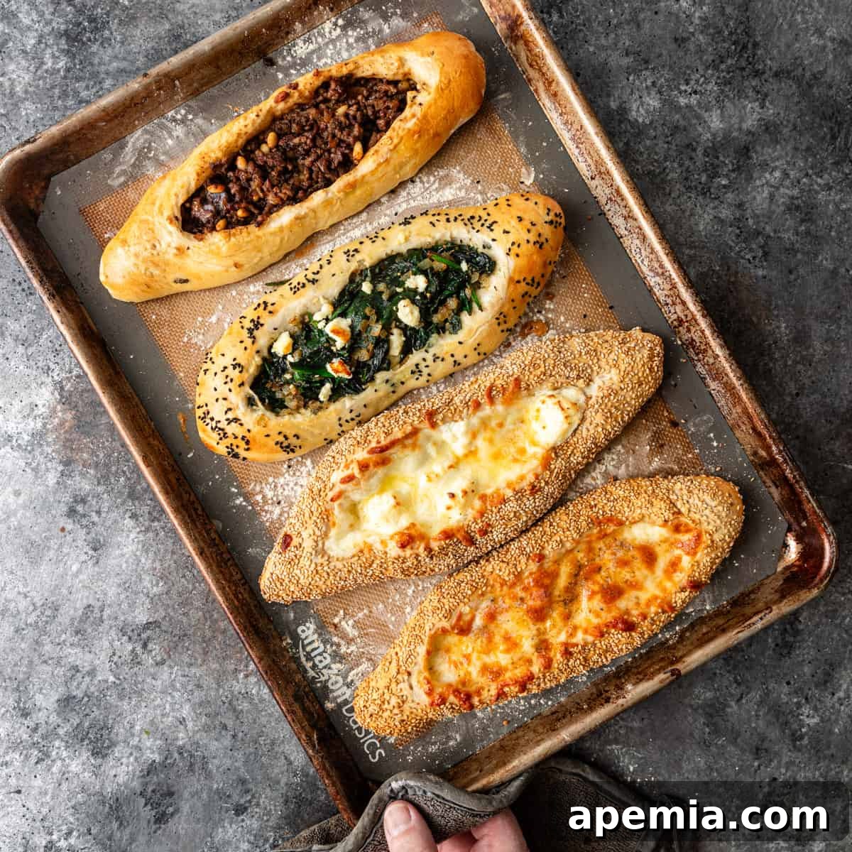pide turkish boat shaped flatbread pizza