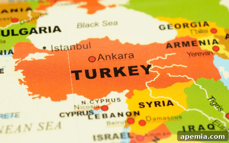 colorful map of Turkey and surrounding countries