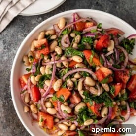 Turkish White Bean Salad (Piyaz) with fresh ingredients