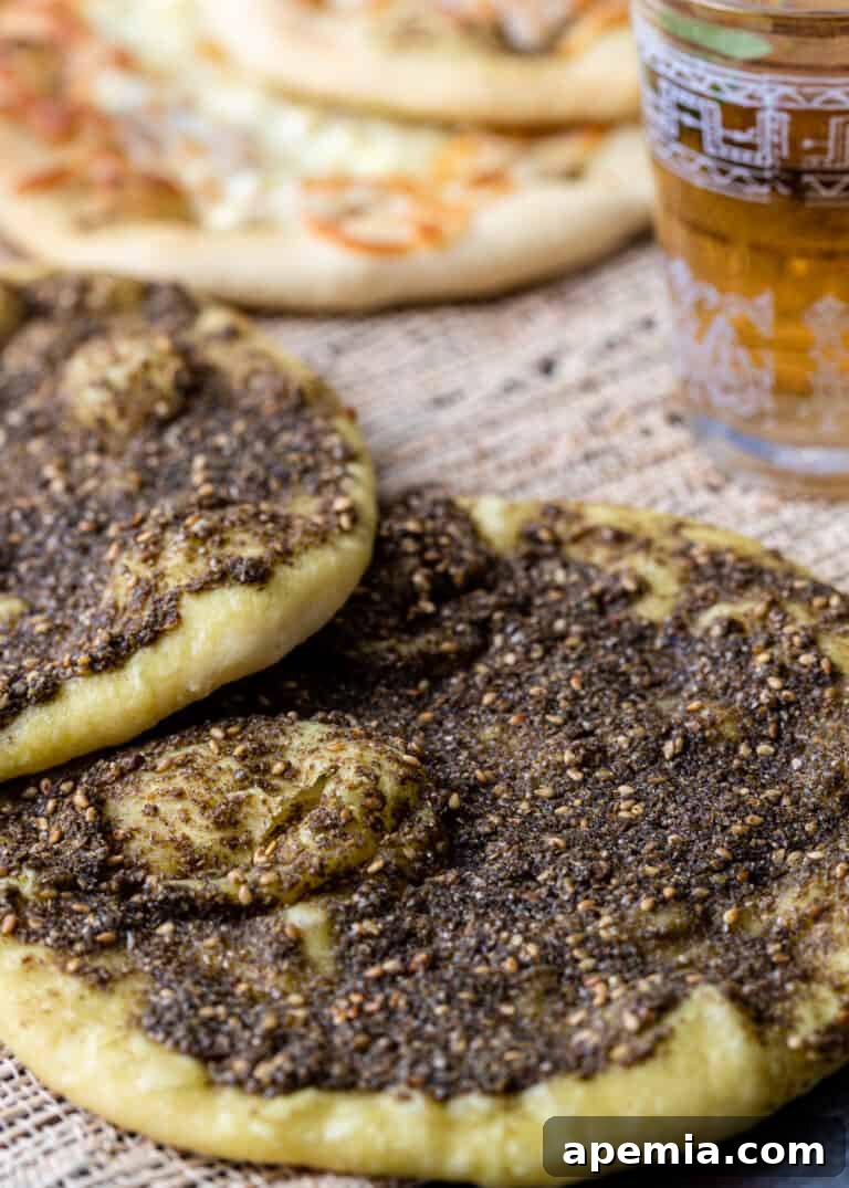 closeup image of two Lebanese zaatar flatbreads